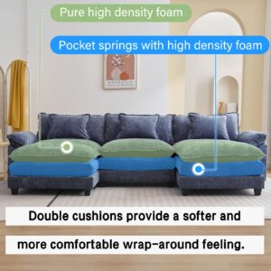 VUYUYU Sectional Sofa Comfy Cloud Couch for Living Room with Pillows, Modern Chenille Sofa Sleeper Deep Couches with Two Ottomans (Blue, 5-Seat)