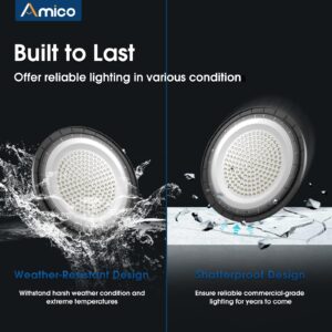 Amico 1 Pack UFO LED High Bay Light 200W 28,000lm 5000K with UL Listed US Hook 5' Cable Alternative to 650W MH/HPS for Gym Factory Barn Warehouse Lighting Fixture