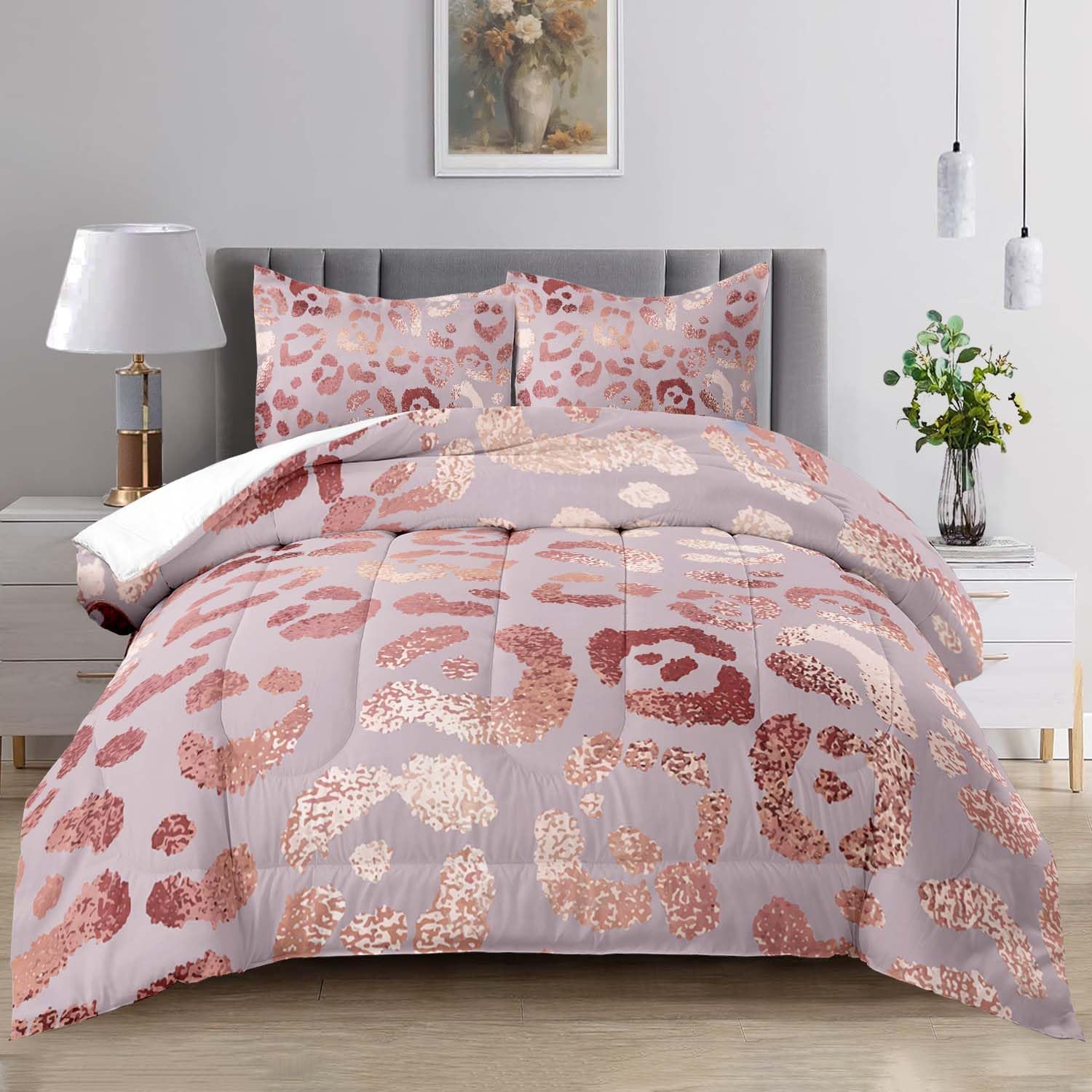 Raphus cucullatus Pink Leopard Print Comforter Queen,Cheetah Bedding,Cheetah Comforter Set,Rose Gold Bedding Cheetah Print Sheets,Hunting Bedding,Animal Theme Decor Suitable for Boys Girls