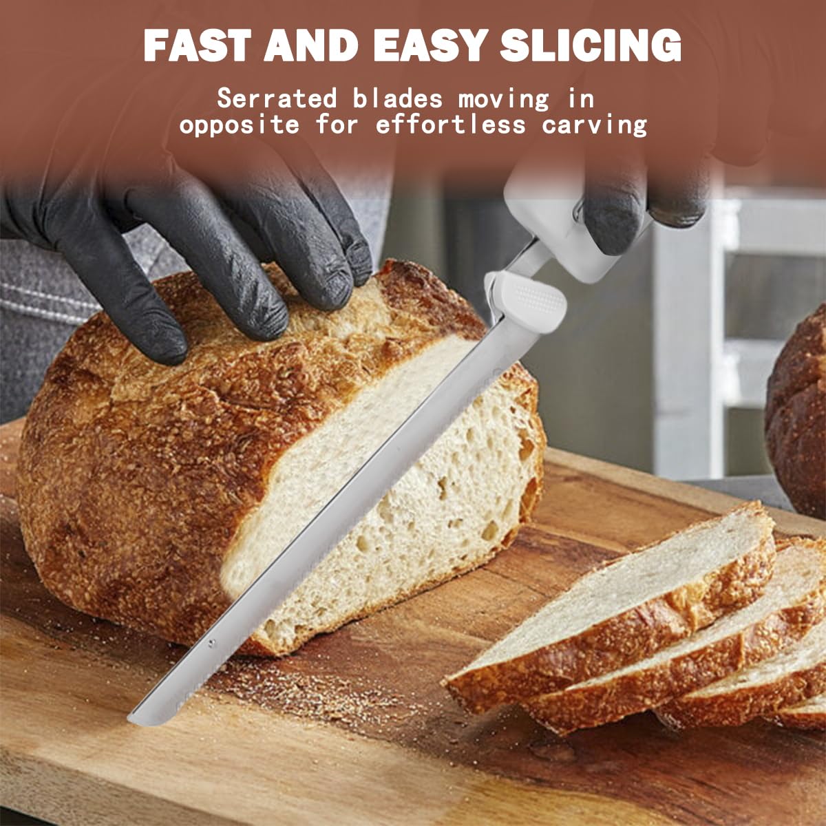 Cushore Cordless Electric Knife Rechargeable Easy-Slice Bread Knife with 4 Reciprocating Serrated Stainless Steel Blades, Carving Meats, Poultry, Bread, White