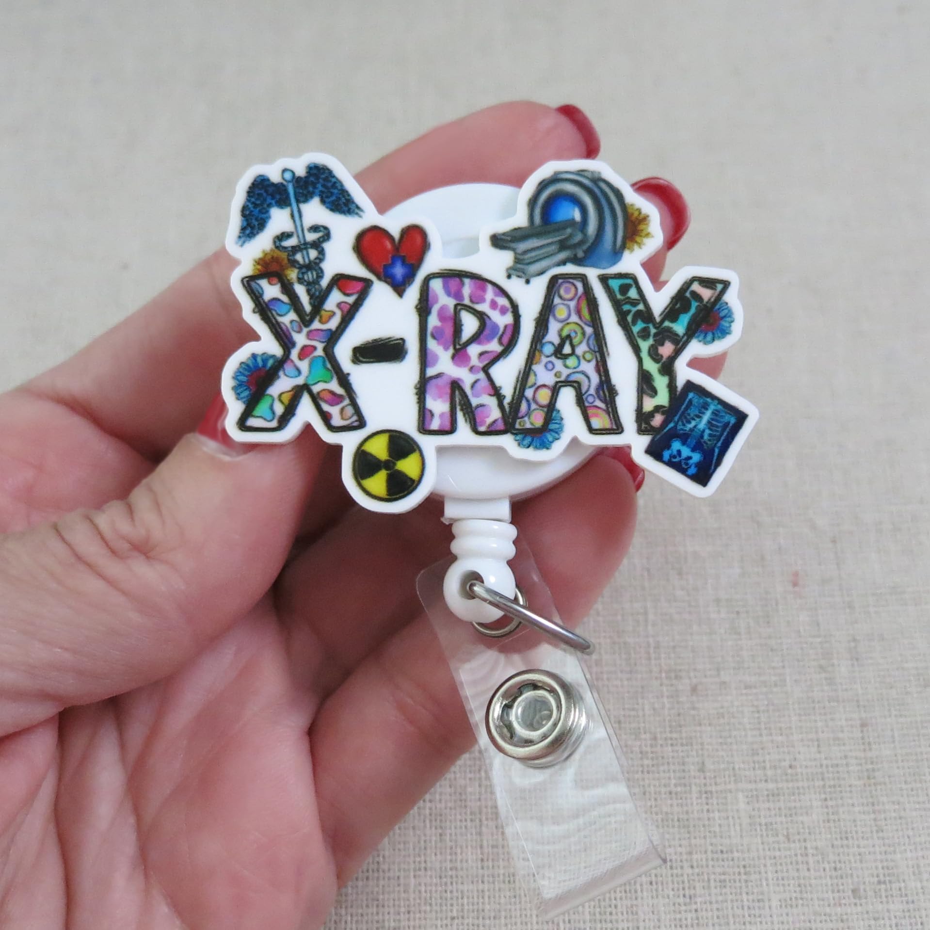 Fun X-Ray Tech Badge Reel, Colorful Radiology ID Badge Holder, Radiographer Retractable Clip, Radiologist Badge Reel, Medical Imaging Badge Holder, X-Ray Tech Gift, MRI/CT Tech Badge