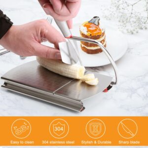 Cheese Slicer Cutter, Stainless Steel Cheese Cutter Board with Blade for Block Cheese, Vegetable, Guillotine Sausage Ham Biltong Jerky Multipurpose Slicer (Cheese Board Slicer)