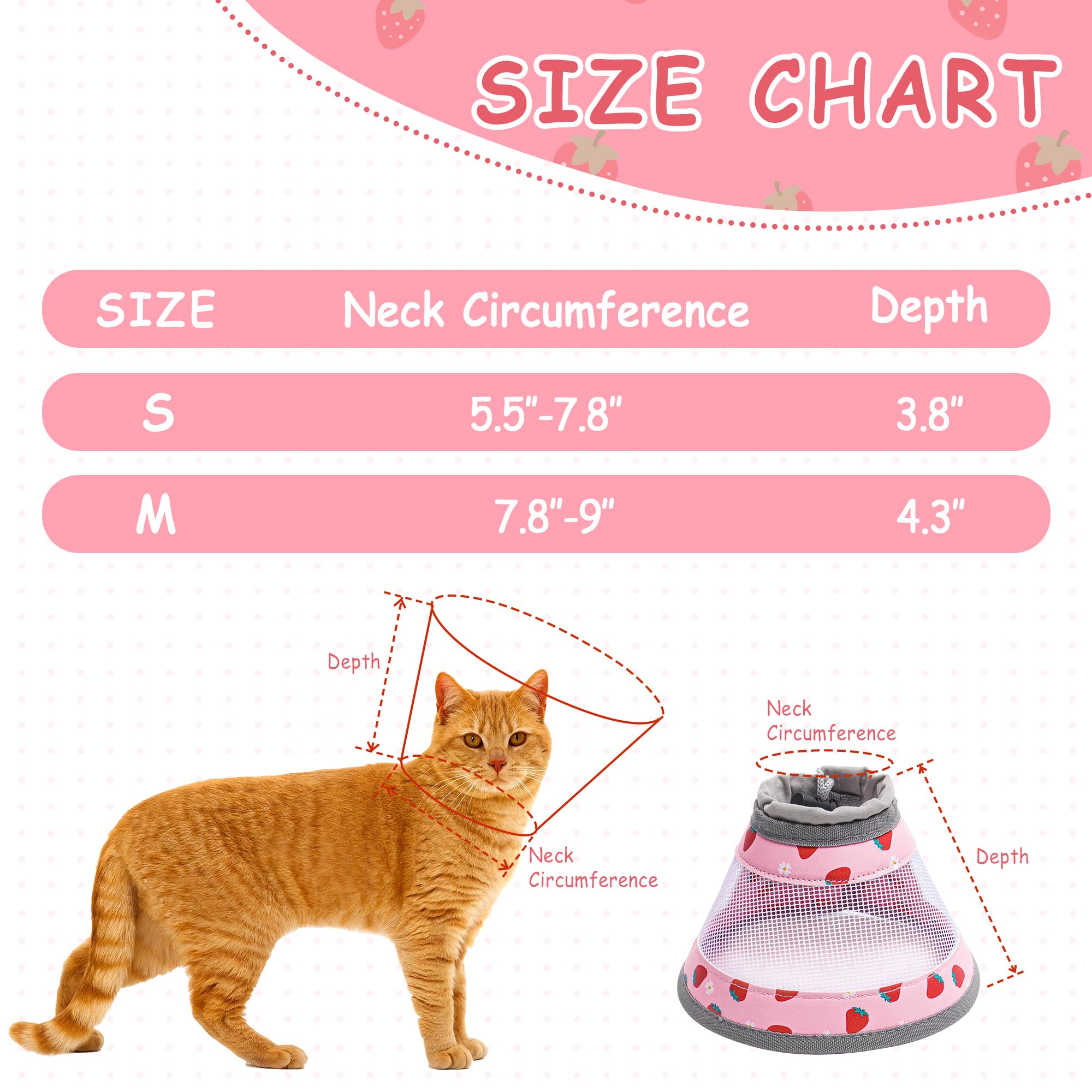 Cat Cone Collar Soft - Adjustable Cat Recovery Collar Kitten Lightweight Elizabethan Collar to Stop Licking Pet E Cone for Small Medium Cats After Surgery Prevent from Licking Wounds (Pink, S)