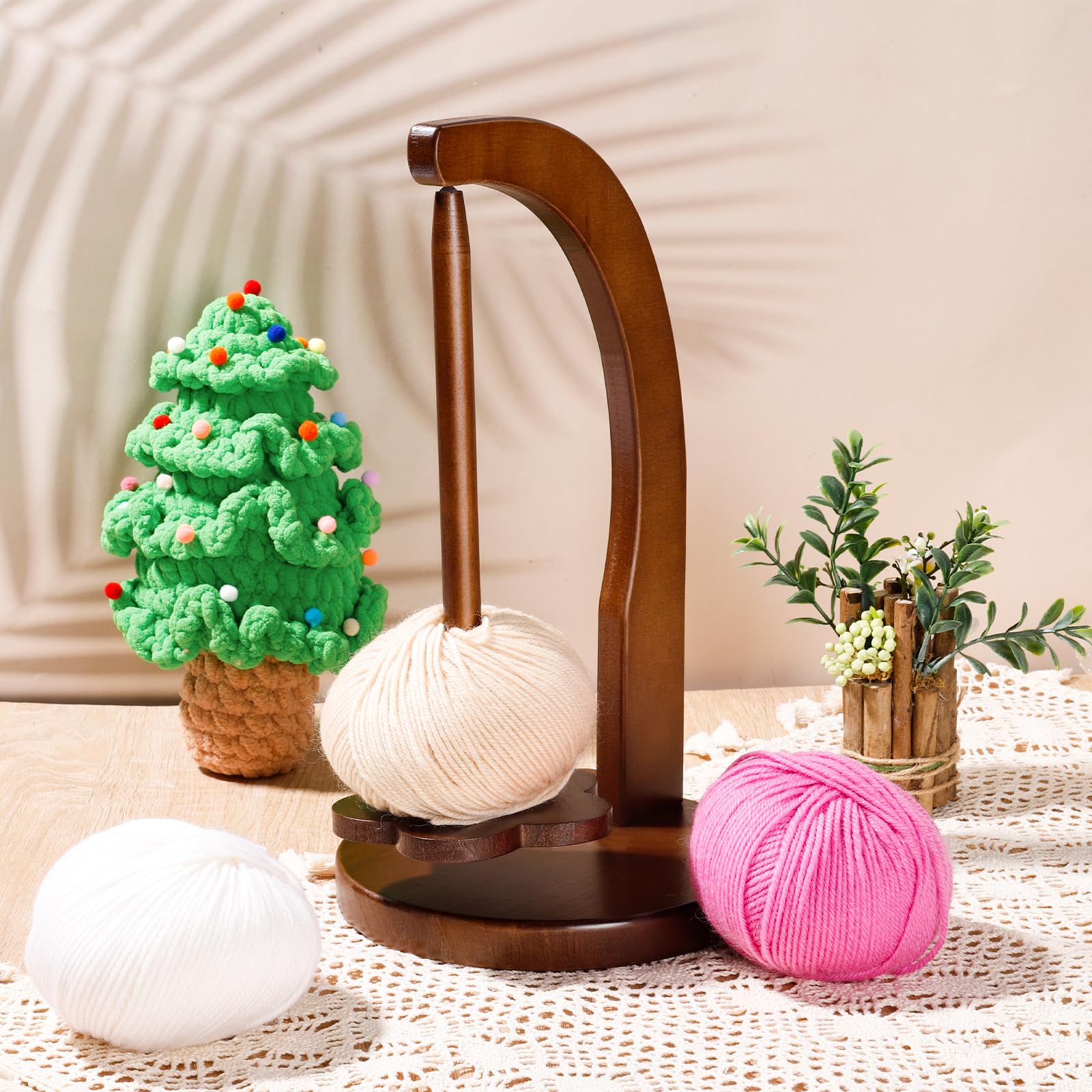 HanaWood Yarn Holder for Knitting and Crocheting,Crochet Gift for Knitting Lovers,Wooden Yarn Spinner for Crocheting，yarn ball holder for knitting