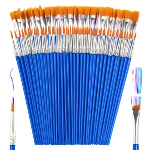 small paint brushes bulk, 110 pcs flat tip round acrylic paint brushes for kids classroom acrylic watercolor canvas face painting touch up