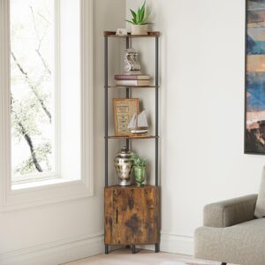 sunmory 5 tier corner cabinet, 65.4" tall corner shelf with storage, display shelf corner shelves for living room decor, wall corner bookshelf, plant stand for bedroom, bathroom, kitchen, small space