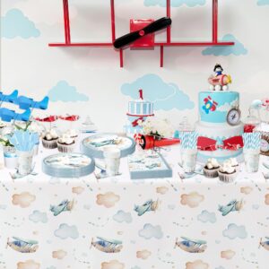 HIPVVILD Airplane Party Decorations Tableware - Airplane Birthday Party Supplies, Paper Plate, Cup, Napkin, Tablecloth, Cutlery, Airplane Theme Birthday Baby Shower Decorations Dinnerware | Serve 24