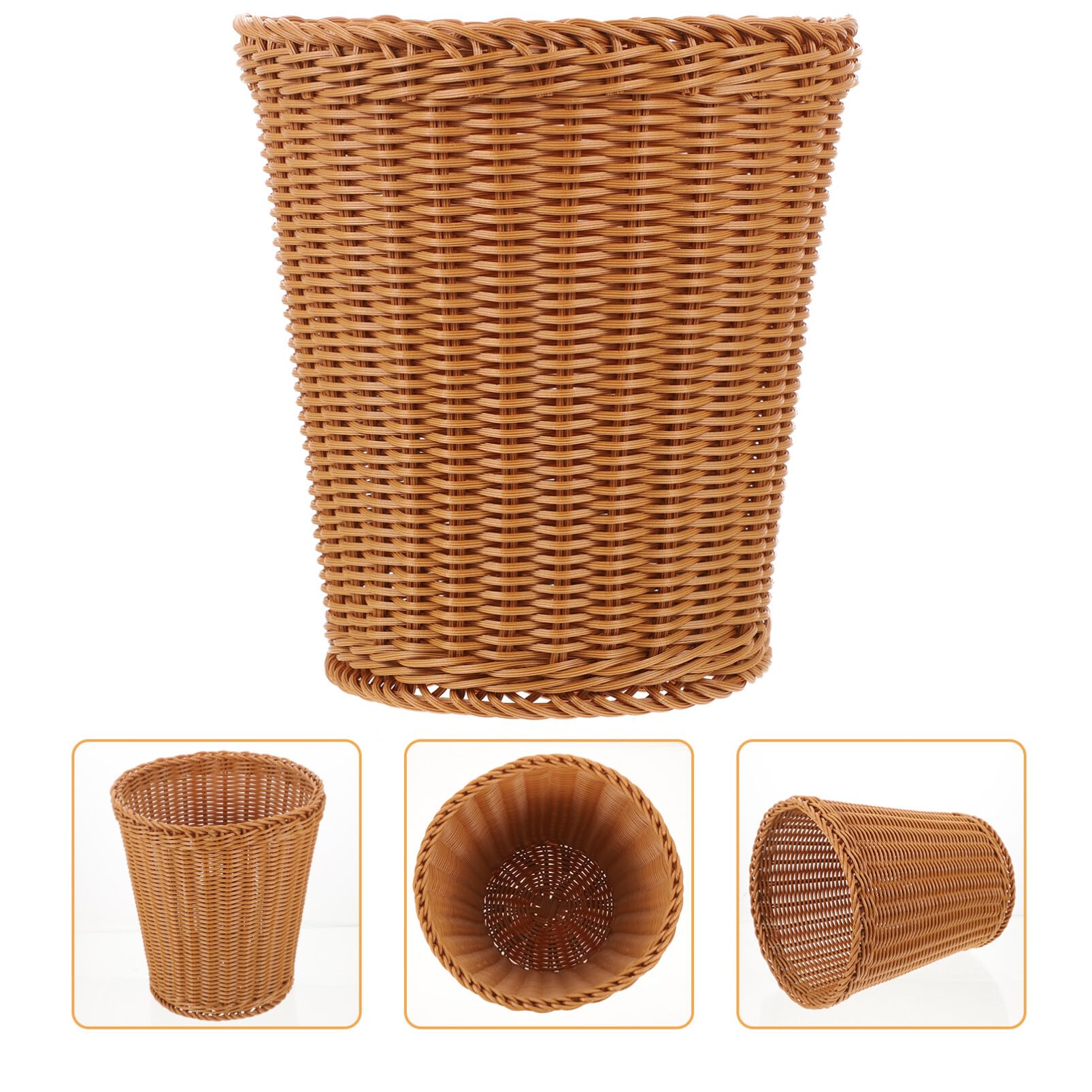 Luxshiny Wicker Waste Basket, Boho Woven Trash Can Small Natural Wastebasket Round Garbage Bin for Bathroom Bedroom Kitchen Home Office Countertop