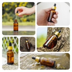 Glassfinity 50pcs 1 oz Dropper Bottles for Essential Oils with Funnel & Dropper 30ml Amber Glass Bottles with Eye Droppers Tincture Bottles, Leak Proof Travel Bottles for Liquids