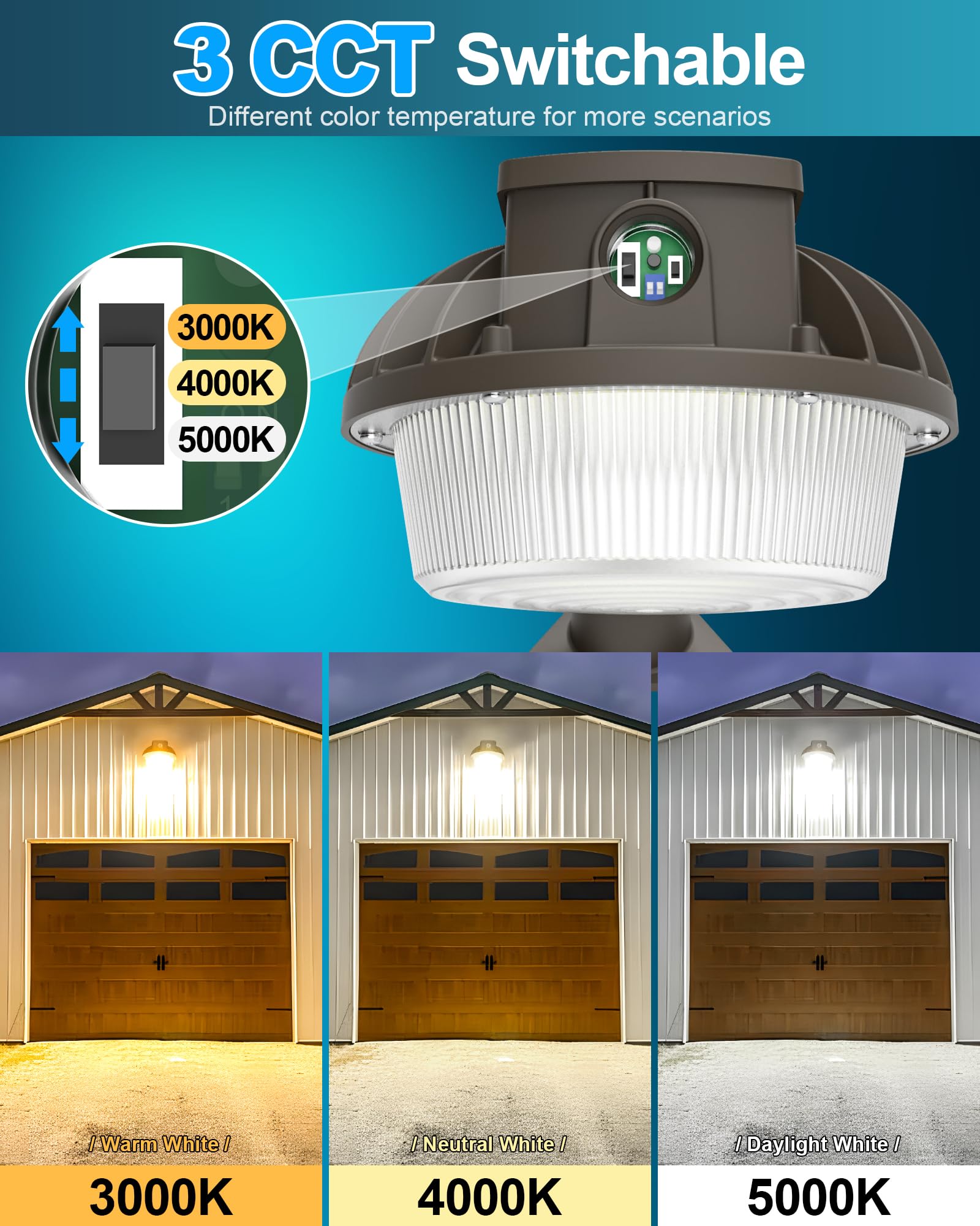 AKK LED Barn Light with Timed Dimming, 80W/60W/40W Selectable, 3000K/4000K/5000K Tunable, 12000LM Dusk to Dawn LED Outdoor Light with Photocell, Waterproof Security Lights, Flood Lights for Barn,Yard