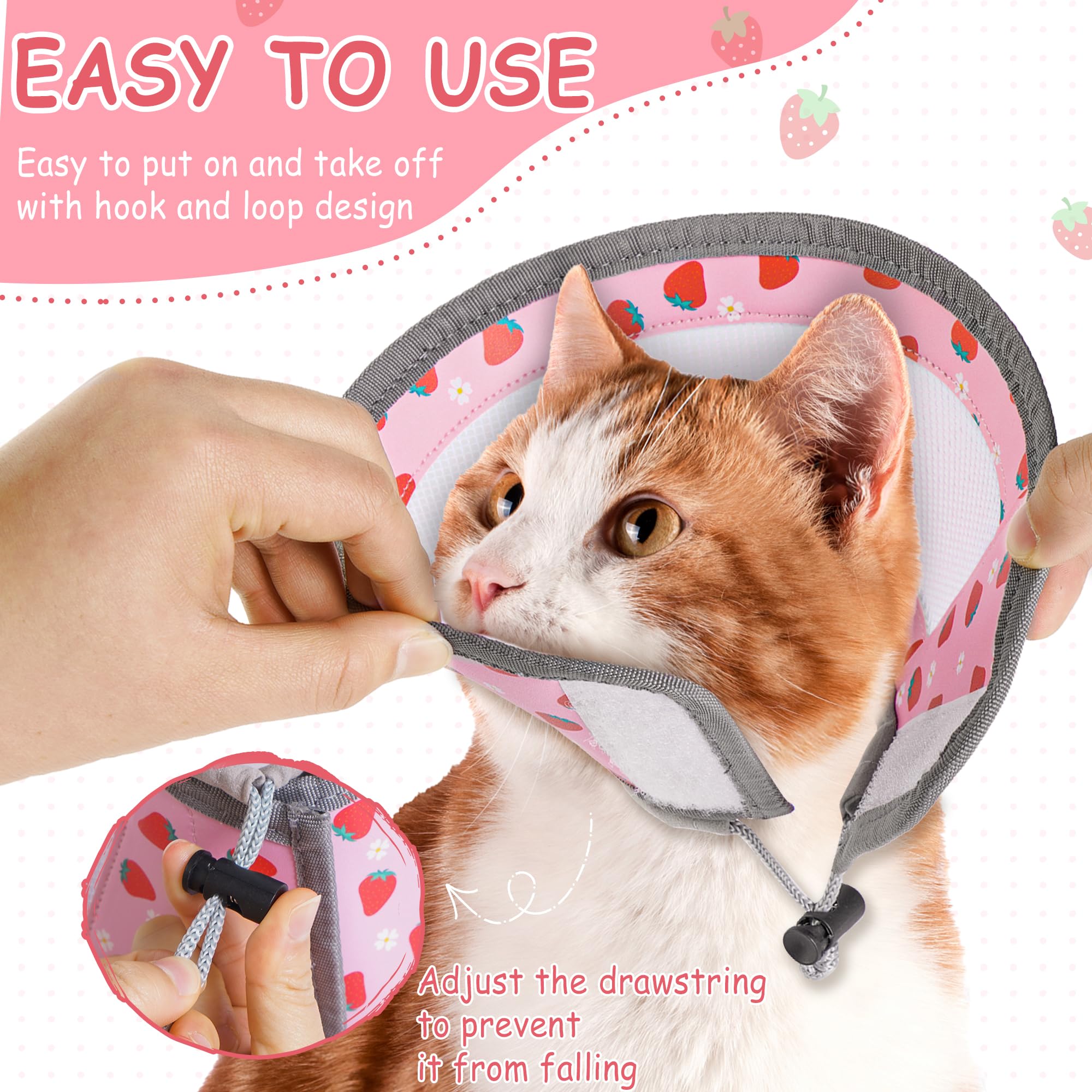 Cat Cone Collar Soft - Adjustable Cat Recovery Collar Kitten Lightweight Elizabethan Collar to Stop Licking Pet E Cone for Small Medium Cats After Surgery Prevent from Licking Wounds (Pink, S)