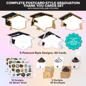 Decorably 40 Pack Foiled, Glittery & Holographic Graduation Thank You Cards with Envelopes & Stickers, Graduation Thank You Cards 2024, 6.5x4.5 Thank You Cards Graduation 2024, Grad Thank You Cards