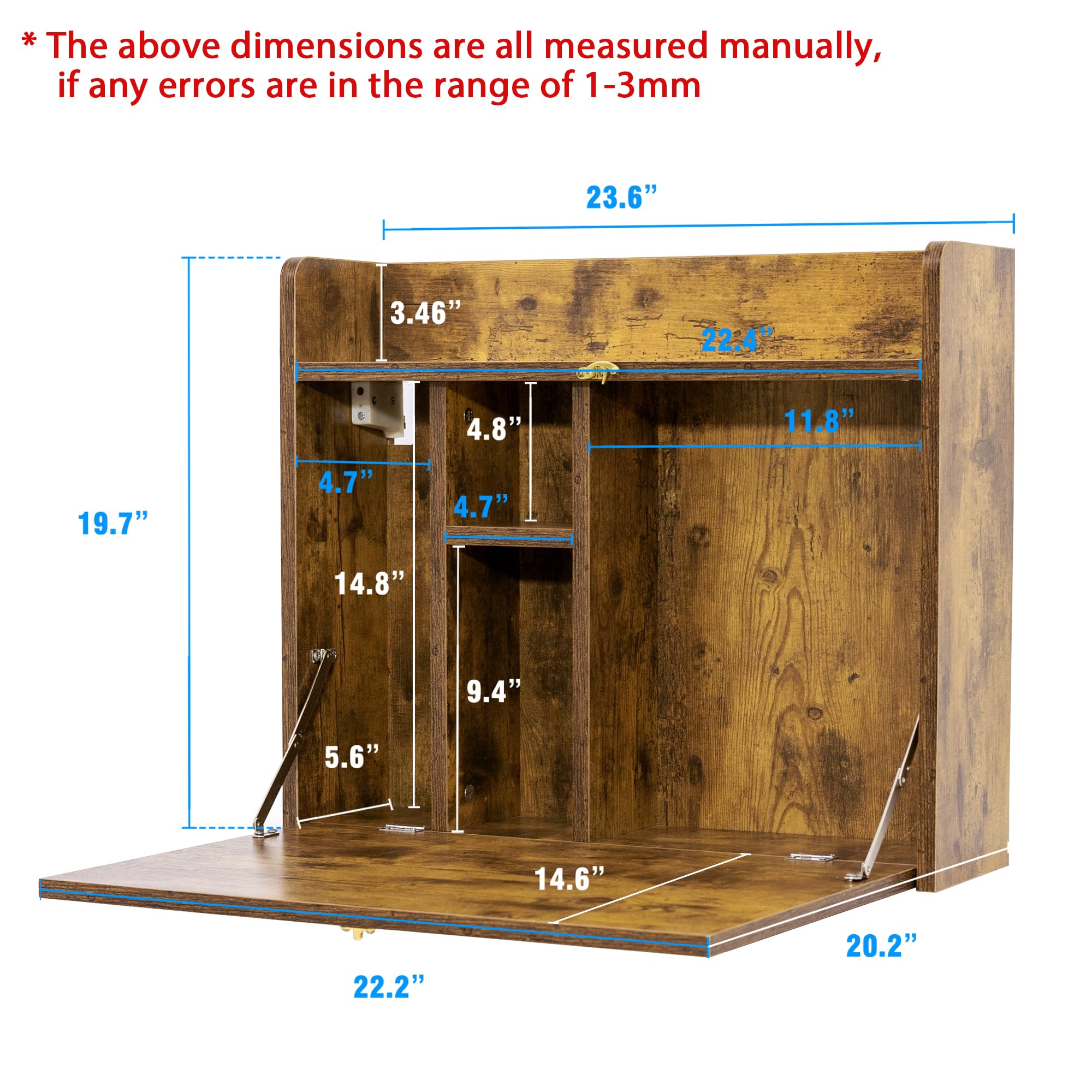 Zvyteay Wall-Mounted Desk Folding Wall Desk Floating Table Wall Mounted Laptop Desk Space Saving Wall Mounted Table with Storage Shelves for Home Office (Rustic Brown)
