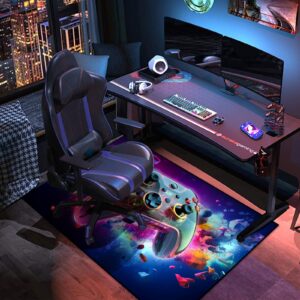 Gaming Area Rug Teen Boys Carpet, 3D Transparent Gamepad and Colorful Bomb Background Game Controller Design for Game Room, Gaming Room, Boys Girls Bedroom Playroom, Living Room (60" x 40")