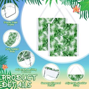 Lineshading 2 Pack Portable Beach Lounge Chair for Adults Folding Tanning Mat Lightweight Sun Beach Lounger Ideal Beach Chairs Adjustable Position Lawn Chair Outdoor Sunbathing(Monstera Leaf)