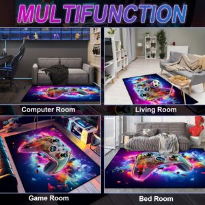 Gaming Area Rug Teen Boys Carpet, 3D Transparent Gamepad and Colorful Bomb Background Game Controller Design for Game Room, Gaming Room, Boys Girls Bedroom Playroom, Living Room (60" x 40")