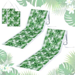 Lineshading 2 Pack Portable Beach Lounge Chair for Adults Folding Tanning Mat Lightweight Sun Beach Lounger Ideal Beach Chairs Adjustable Position Lawn Chair Outdoor Sunbathing(Monstera Leaf)