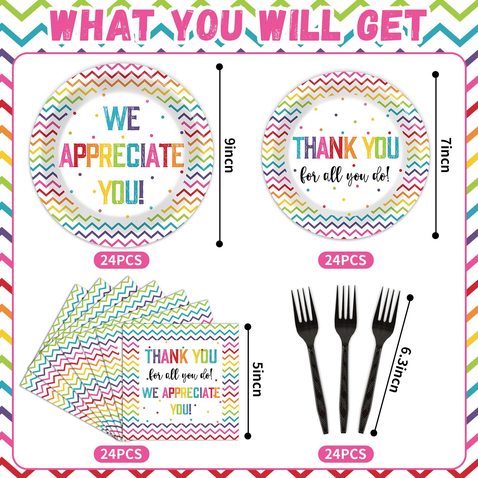 Thank You Party Plates Napkins We Appreciate You Tableware Teacher Appreciation Dinnerware Be Thankful to Teacher Doctor Staff Disposable Plates Fork for Congratulations Graduate Party Supply Serve 24