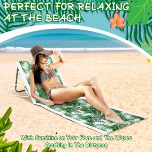 Lineshading 2 Pack Portable Beach Lounge Chair for Adults Folding Tanning Mat Lightweight Sun Beach Lounger Ideal Beach Chairs Adjustable Position Lawn Chair Outdoor Sunbathing(Monstera Leaf)