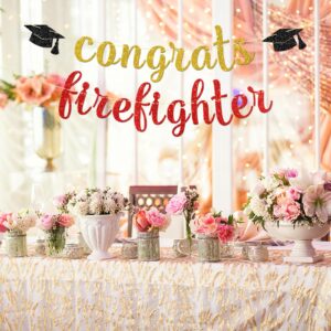 Maicaiffe Congrats Firefighter Banner- Future Fireman Sign Party Supplies - Congrats Fire Department Fire Academy Graduation Firefighter Grad Banner Decor Gold Red Glitter