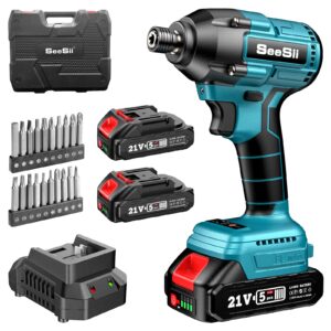 seesii impact driver kit, 21v max torque 1590 in-lbs(180 n.m) cordless impact driver set with two 2.0 ah battery, 1/4" hex chuck power impact drill, 0-2500 rpm variable speed, 20 pcs drill bits, qh150