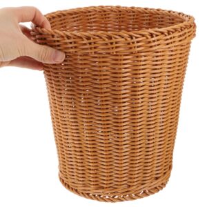 Luxshiny Wicker Waste Basket, Boho Woven Trash Can Small Natural Wastebasket Round Garbage Bin for Bathroom Bedroom Kitchen Home Office Countertop