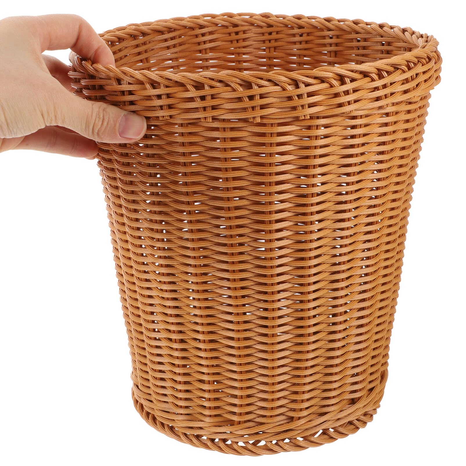 Luxshiny Wicker Waste Basket, Boho Woven Trash Can Small Natural Wastebasket Round Garbage Bin for Bathroom Bedroom Kitchen Home Office Countertop