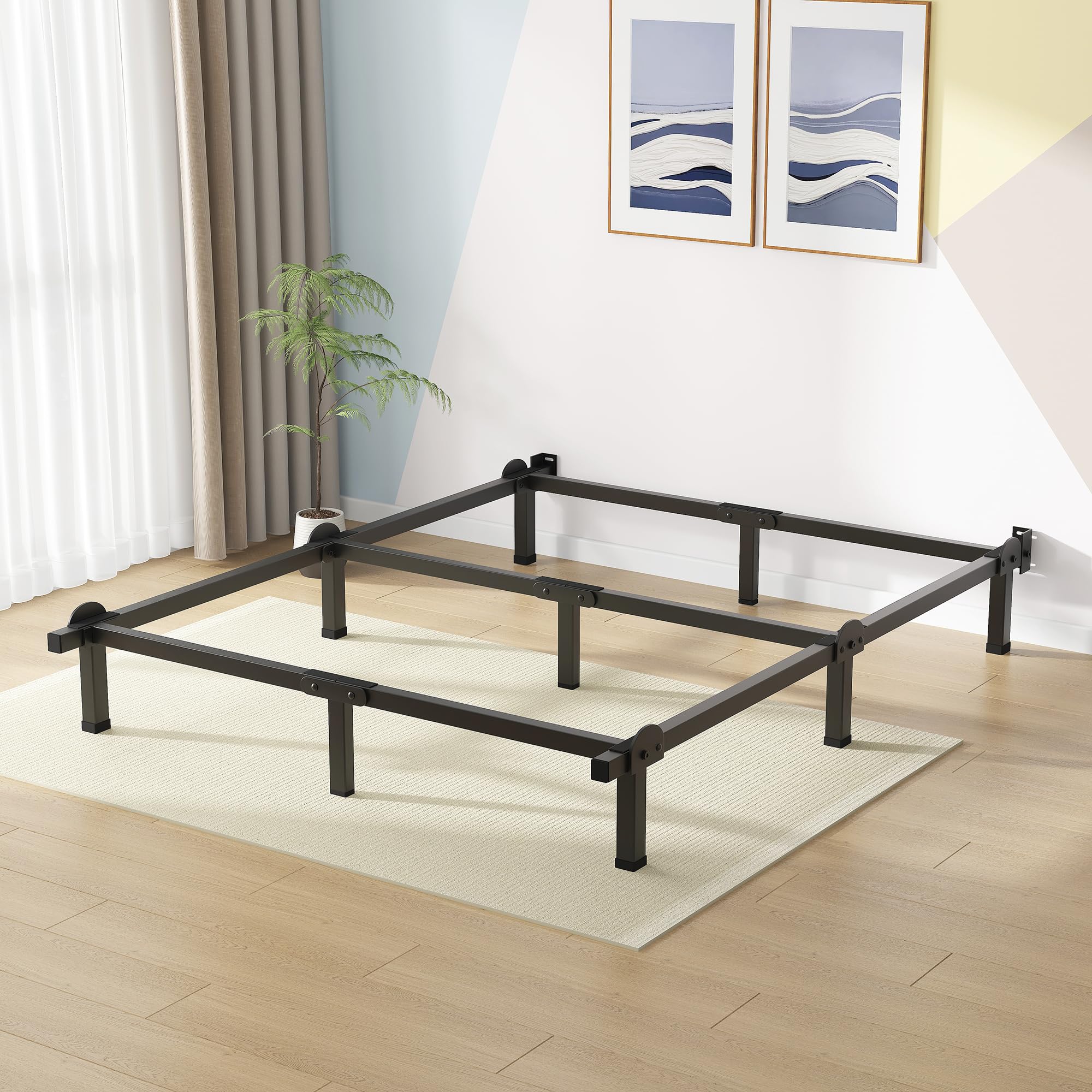 Superay Metal Bed Frame, 9-Leg Bed Base, 8 inches Support for Box Spring and Mattress Set, Queen, Easy Assembly, Black