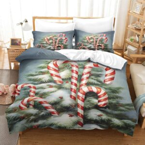 JALYKA Candy Canes Comforter Cover Bedding Sets for Girls Boys Teens 3D Print Christmas Theme Duvet Cover Sets Microfiber 3 Piece Quilt Cover Room Decor with Pillowcases Zipper Queen（228x228cm）