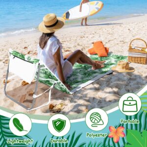 Lineshading 2 Pack Portable Beach Lounge Chair for Adults Folding Tanning Mat Lightweight Sun Beach Lounger Ideal Beach Chairs Adjustable Position Lawn Chair Outdoor Sunbathing(Monstera Leaf)