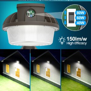 AKK LED Barn Light with Timed Dimming, 80W/60W/40W Selectable, 3000K/4000K/5000K Tunable, 12000LM Dusk to Dawn LED Outdoor Light with Photocell, Waterproof Security Lights, Flood Lights for Barn,Yard