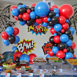 Blue Red Black Balloon Arch Garland Kit, Blue Red Black Latex Balloon Spider Theme Balloon Arch for Boys Kids Super Spider Hero Birthday Party Baby Shower Decoration Spider Theme Party Supplies