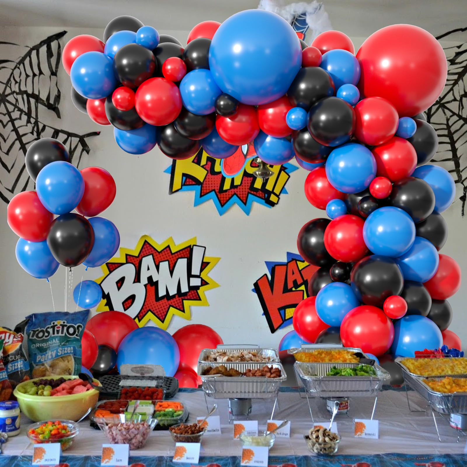 Blue Red Black Balloon Arch Garland Kit, Blue Red Black Latex Balloon Spider Theme Balloon Arch for Boys Kids Super Spider Hero Birthday Party Baby Shower Decoration Spider Theme Party Supplies