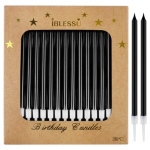 iblessu 30 pcs long birthday candles - birthday candles, cake candles, tall birthday candles, party candles, cake candles for birthday wedding black candles (black)