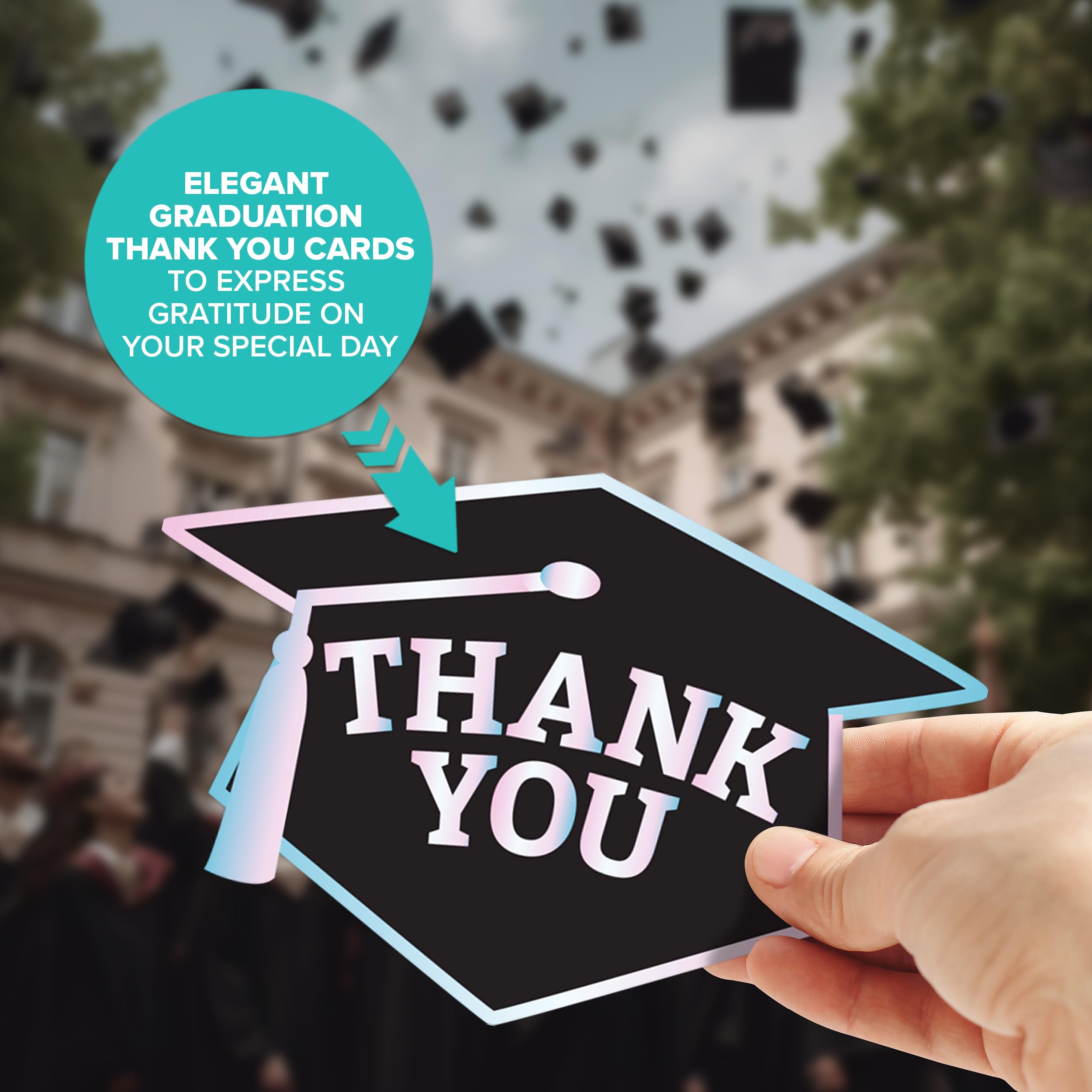 Decorably 40 Pack Foiled, Glittery & Holographic Graduation Thank You Cards with Envelopes & Stickers, Graduation Thank You Cards 2024, 6.5x4.5 Thank You Cards Graduation 2024, Grad Thank You Cards