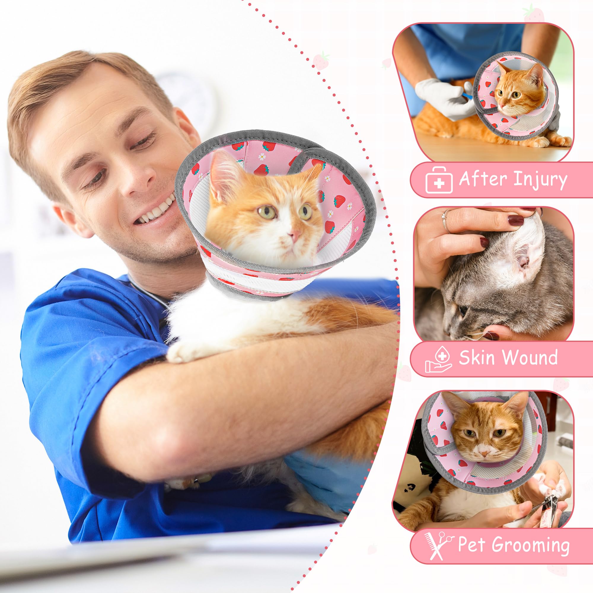 Cat Cone Collar Soft - Adjustable Cat Recovery Collar Kitten Lightweight Elizabethan Collar to Stop Licking Pet E Cone for Small Medium Cats After Surgery Prevent from Licking Wounds (Pink, S)