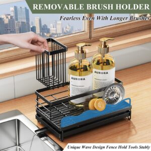 Biridict Sponge Holder for Kitchen Sink, Sink Caddy with Removable Brush Holder, Stainless Steel Self Drain Kitchen Sink Organizer, Dish Soap Dispenser Storage Accessories