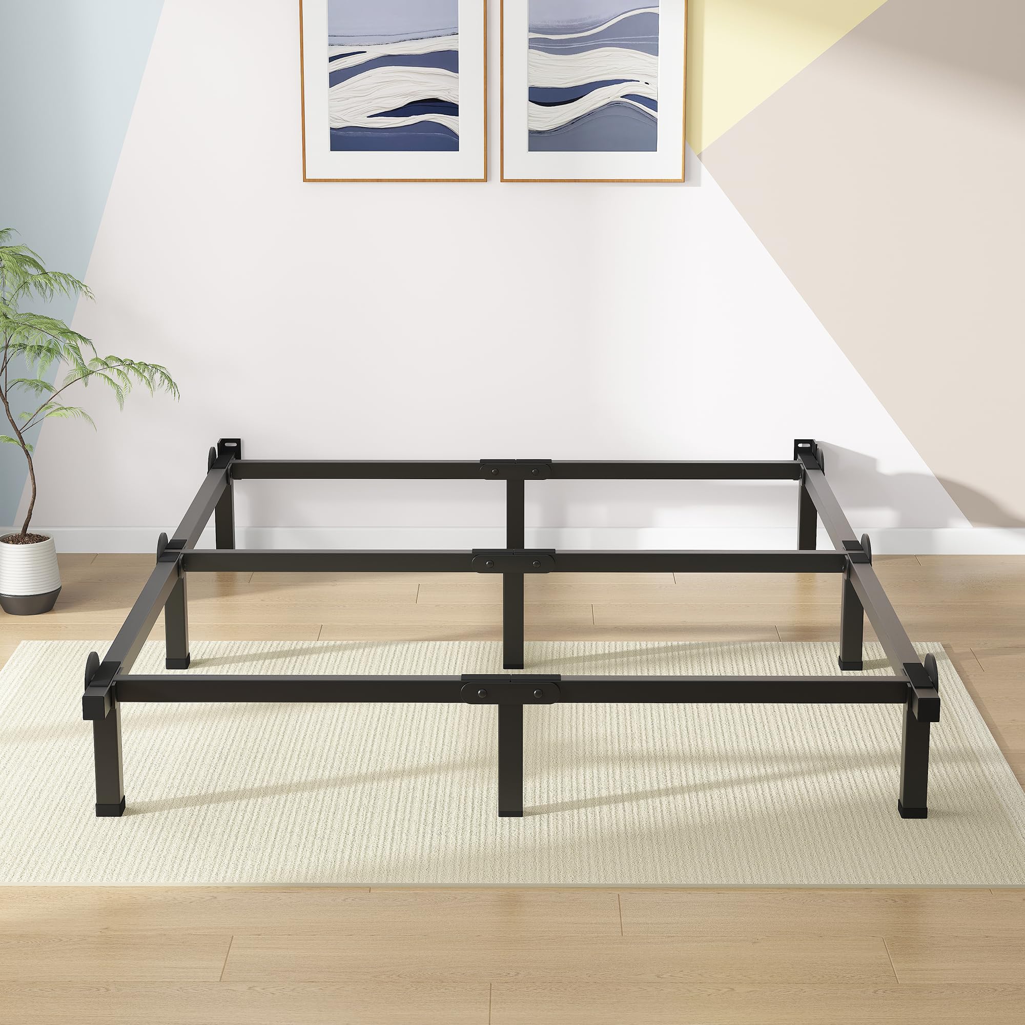 Superay Metal Bed Frame, 9-Leg Bed Base, 8 inches Support for Box Spring and Mattress Set, Queen, Easy Assembly, Black