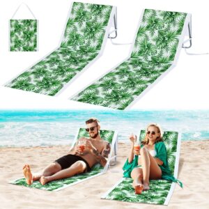 Lineshading 2 Pack Portable Beach Lounge Chair for Adults Folding Tanning Mat Lightweight Sun Beach Lounger Ideal Beach Chairs Adjustable Position Lawn Chair Outdoor Sunbathing(Monstera Leaf)