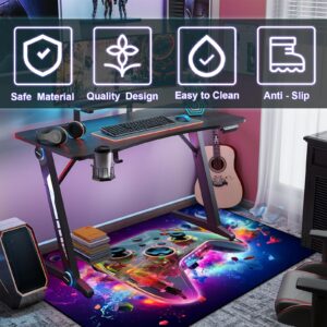 Gaming Area Rug Teen Boys Carpet, 3D Transparent Gamepad and Colorful Bomb Background Game Controller Design for Game Room, Gaming Room, Boys Girls Bedroom Playroom, Living Room (60" x 40")