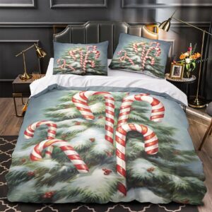 JALYKA Candy Canes Comforter Cover Bedding Sets for Girls Boys Teens 3D Print Christmas Theme Duvet Cover Sets Microfiber 3 Piece Quilt Cover Room Decor with Pillowcases Zipper Queen（228x228cm）