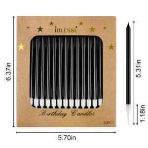 IBLESSU 30 Pcs Long Birthday Candles - Birthday Candles, Cake Candles, Tall Birthday Candles, Party Candles, Cake Candles for Birthday Wedding Black Candles (Black)