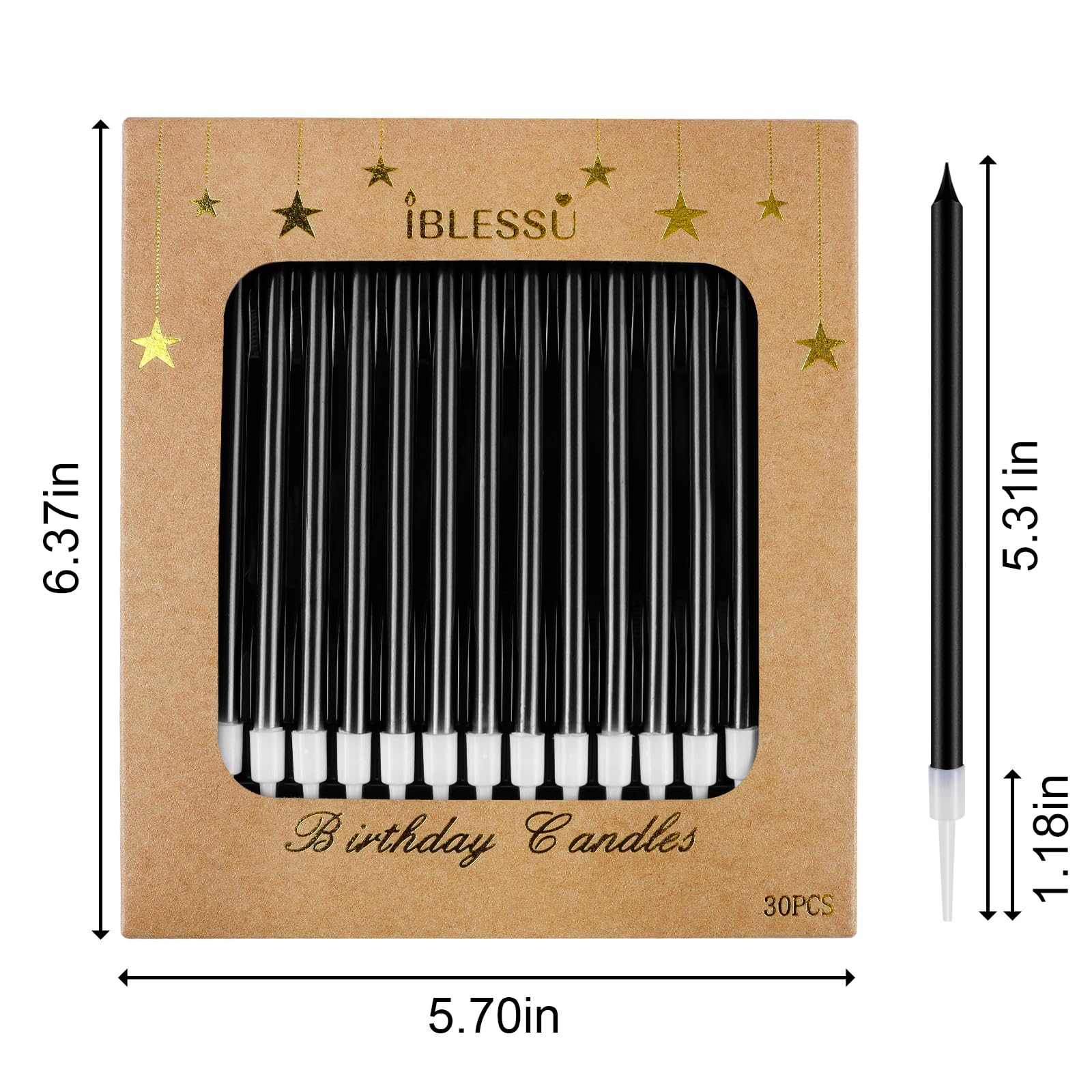 IBLESSU 30 Pcs Long Birthday Candles - Birthday Candles, Cake Candles, Tall Birthday Candles, Party Candles, Cake Candles for Birthday Wedding Black Candles (Black)