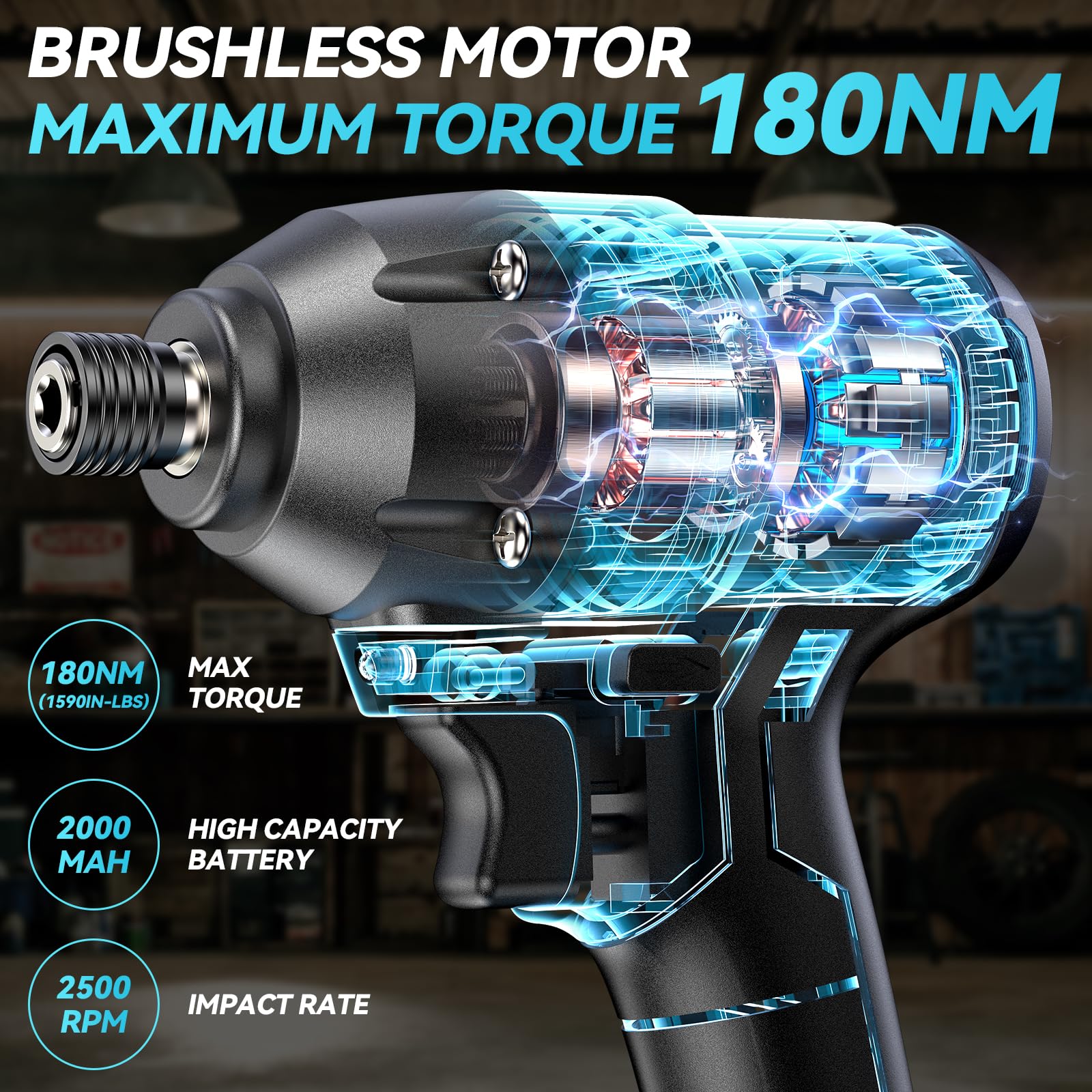 Seesii Impact Driver Kit, 21V Max Torque 1590 In-lbs(180 N.m) Cordless Impact Driver Set with Two 2.0 Ah Battery, 1/4" Hex Chuck Power Impact Drill, 0-2500 RPM Variable Speed, 20 Pcs Drill Bits, QH150