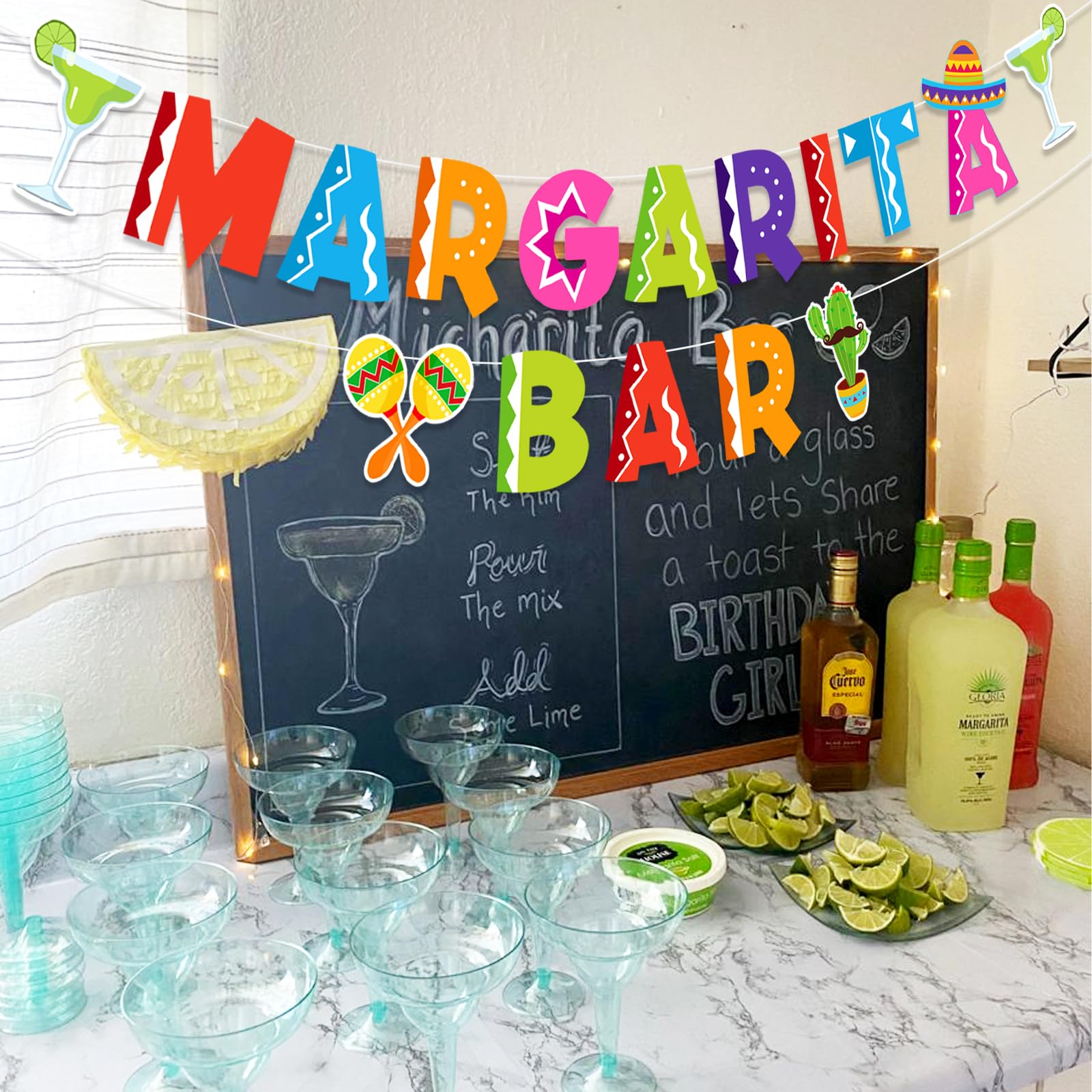 Sursurprise Margarita Bar Banner Sign for Margaritas Birthday Decorations Mexican Fiesta Cinco De Mayo Cactus Bridal Shower Baby Shower Graduation Party Supplies