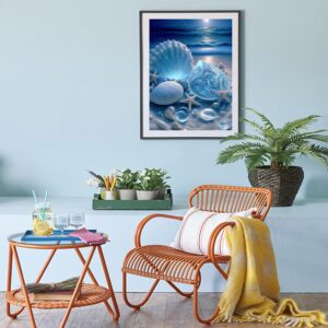 bleihum Seashell Diamond Painting Kits for Adults-Beach Diamond Art for Adult,Seashell Gem Painting Crafts Home Wall Decor,DIY 5D Gem Art Seashell Perfect for Relaxation(12x16 Inch)