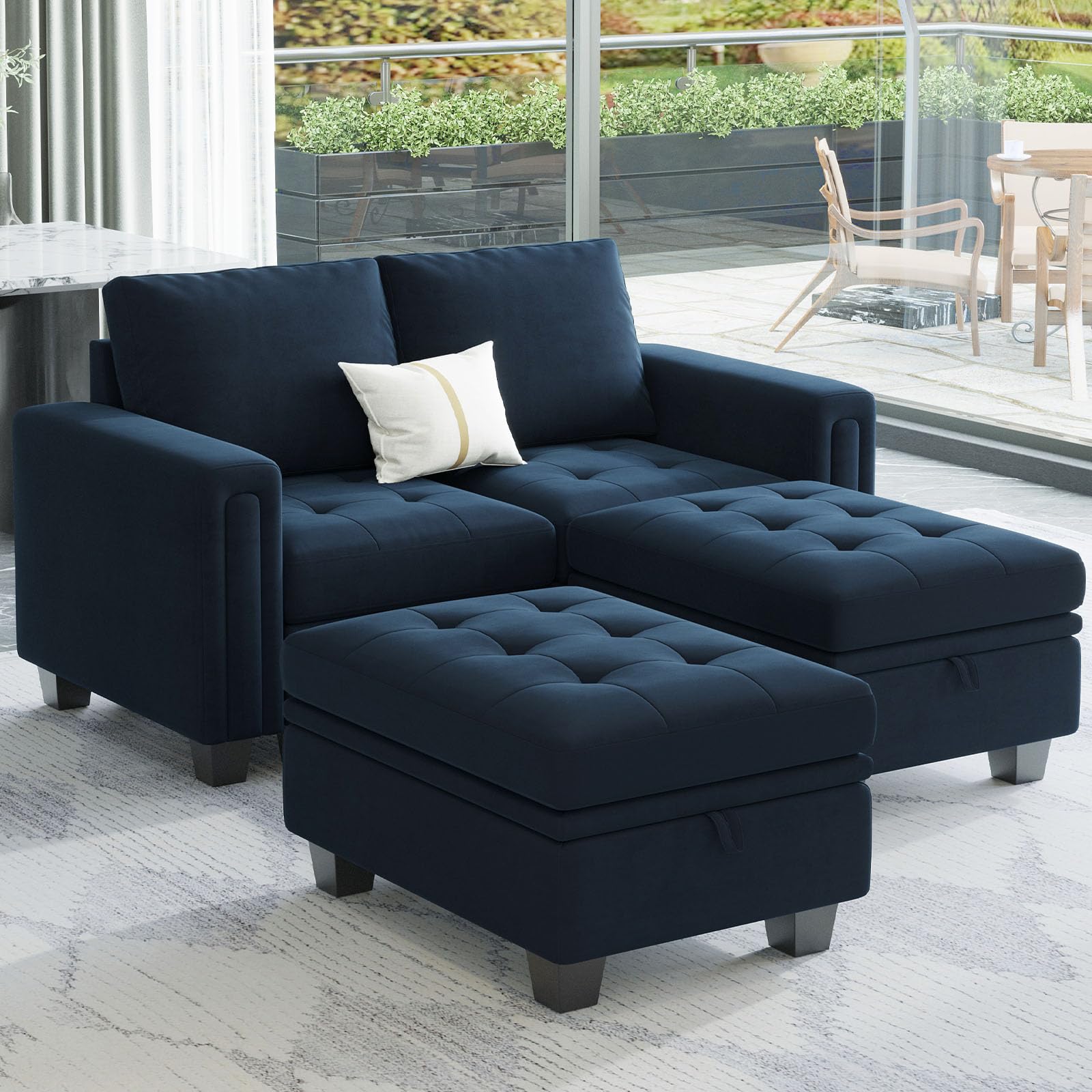 Belffin Velvet Modular Sectional Sofa Couch with Storage Convertible Sectional Sleeper Sofa Couch Bed Set with Reversible Chaise Blue