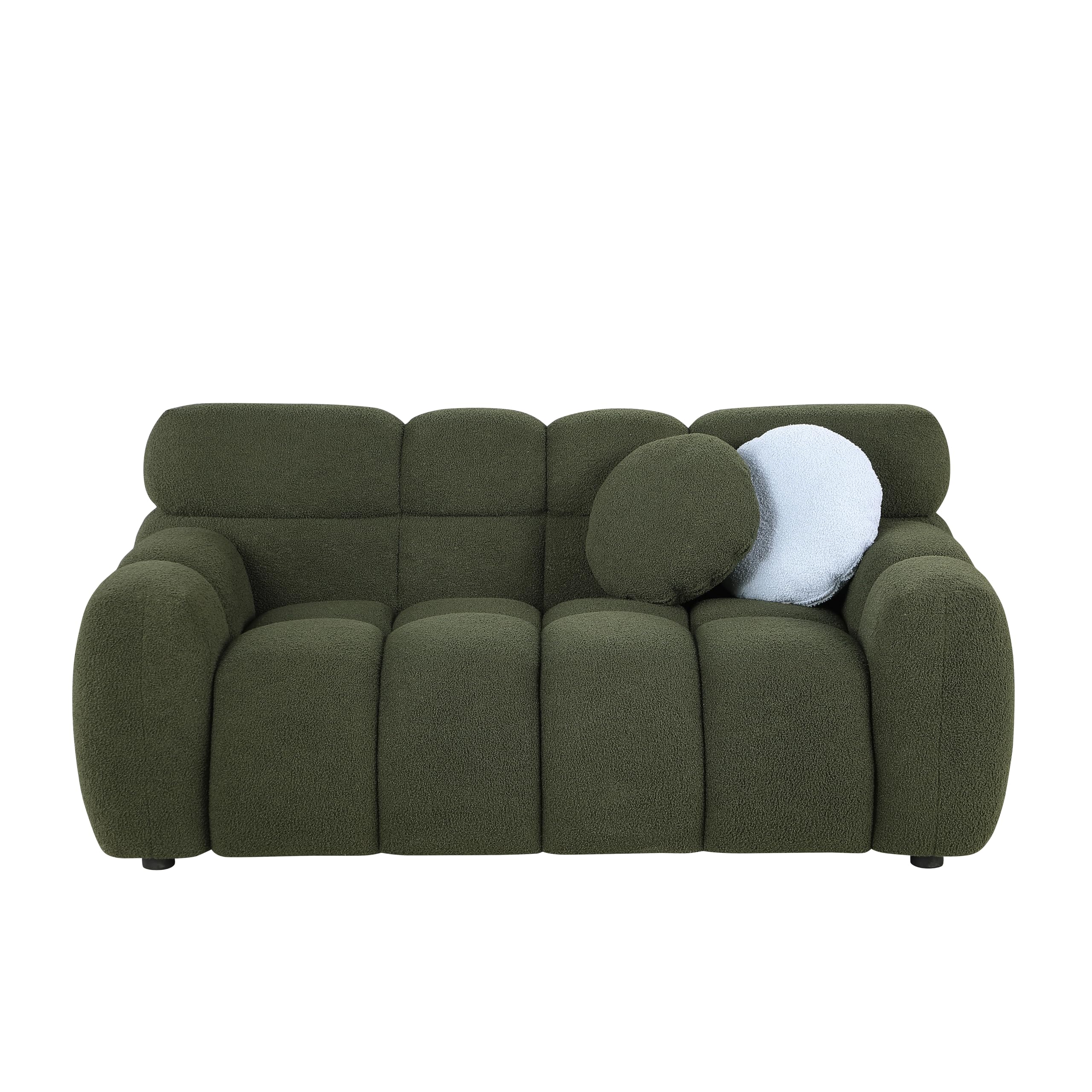 Modern Cloud Couch, 65" Comfy Upholstered Loveseat Sofa with Boucle Fabric, Stylish Marshmallow Sofa with 2 Round Pillows, 2 Seater Sofa for Living Room, Apartment, Office, Olive Green