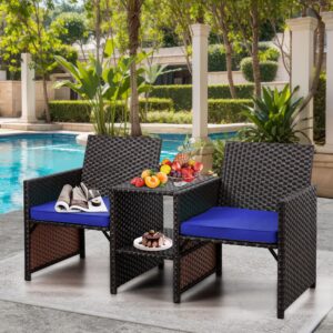 JAMFLY Outdoor Loveseat, Patio Furniture Set with Built-in Coffee Table, Patio Loveseat with Cushion, All-Weather Wicker Conversation Set Rattan Sofa for Garden Lawn Backyard