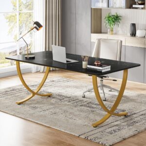 tribesigns executive desk, 63” w x 31.5” d large office desk, modern computer desk conference table meeting room table, business furniture for home office, black and gold